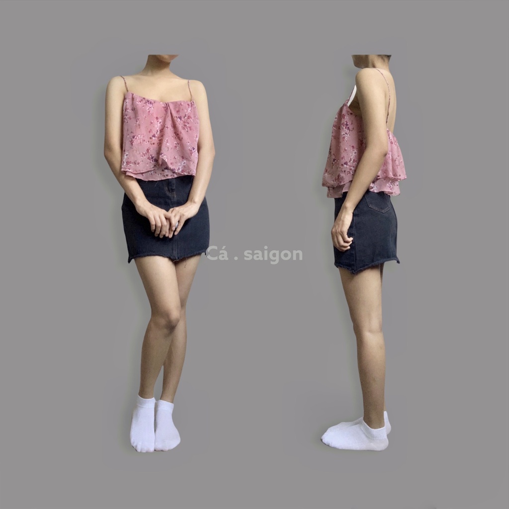 SET áo 2 dây hoa voan tầng, chân váy form A 2hand