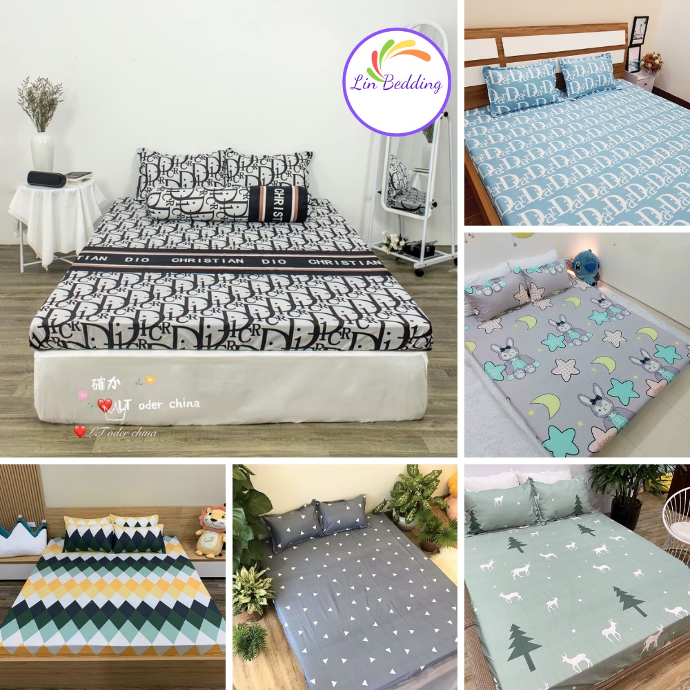 Ga giường + 2 vỏ gối nằm cotton poly Lin Bedding ga gối poly nhiều mẫu đẹp đầy đủ kích cỡ.