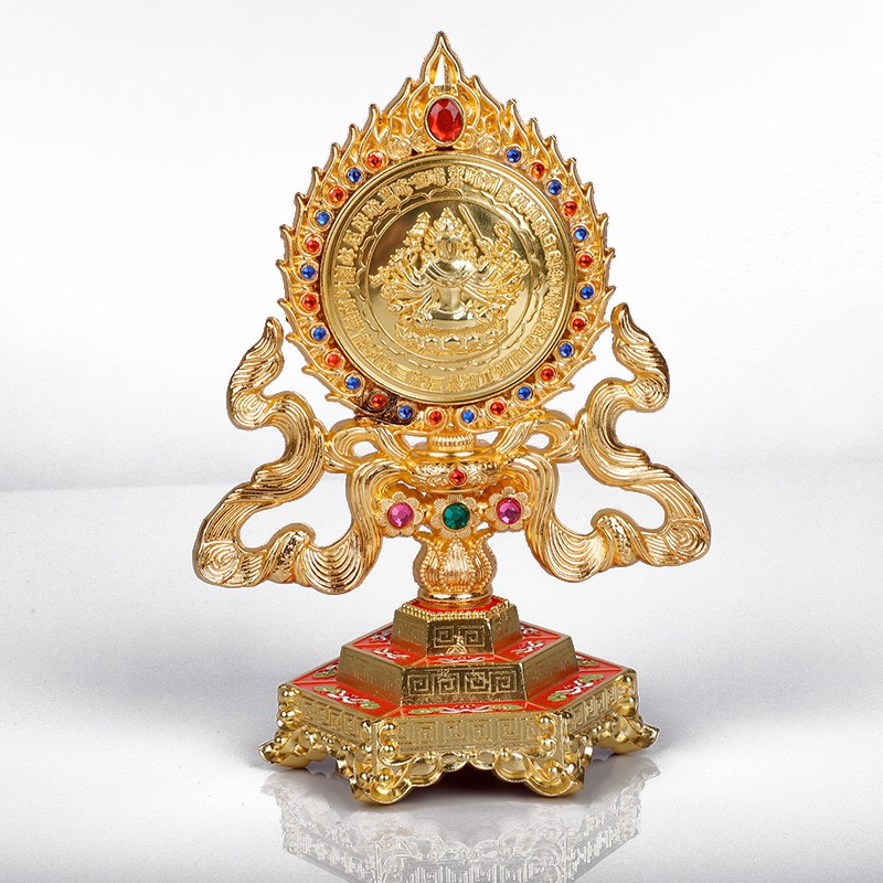 ஐ﹊Gương bán vẽ bằng sơn Phật giáo Tây Tạng cung cấp các dụng cụ hộ pháp mang theo ở nhà để làm của cải cho Đức sử trước đồ trang trí được cất giữ