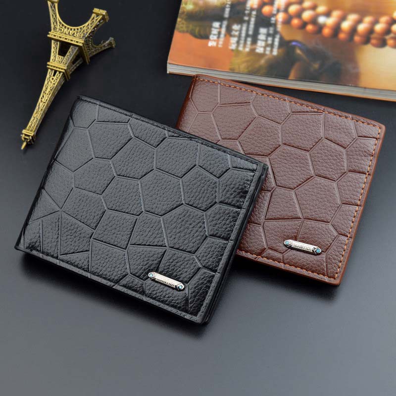 Men's Short Wallet Stone Pattern Portable Folding Wallet Bag Soft Leather Wallet