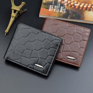 Men's Short Wallet Stone Pattern Portable Folding Wallet Bag Soft Leather Wallet