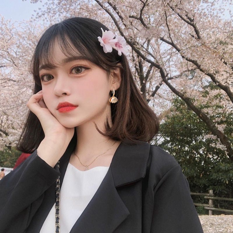 Bông tai trang trí hình vỏ sò đính đá zircon phong cách Hàn Quốc