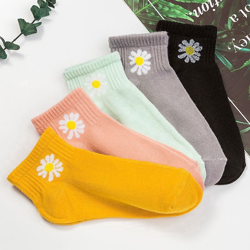 Túi 10 Đôi Tất Nữ Cổ Ngắn Cotton Hoa Cúc