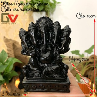 Tượng Đá Thần Voi Ganesha 5 Đầu - Màu Đen - Cao 10cm