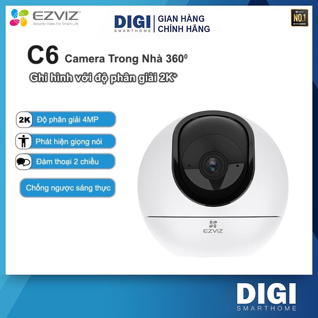 Camera Wifi EZVIZ H6 3K 5MP Type C - Xoay 360 độ - Đàm Thoại 2 Chiều, Theo Dõi Chuyển Động - DIGI Smart VN