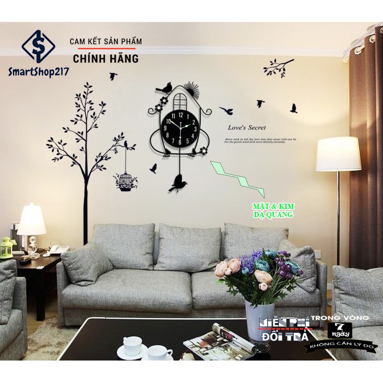 [DH-001] Đồng Hồ Treo Tường Chim Én (Tặng kèm Decal trang trí + Bộ Kim dự phòng + Đinh treo chống hỏng tường)