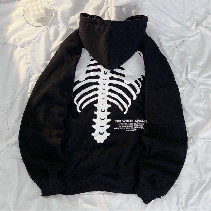 Áo khoác chui đầu hoodie nỉ ngoại có nón in khung xương unisex ulzzang nam nữ