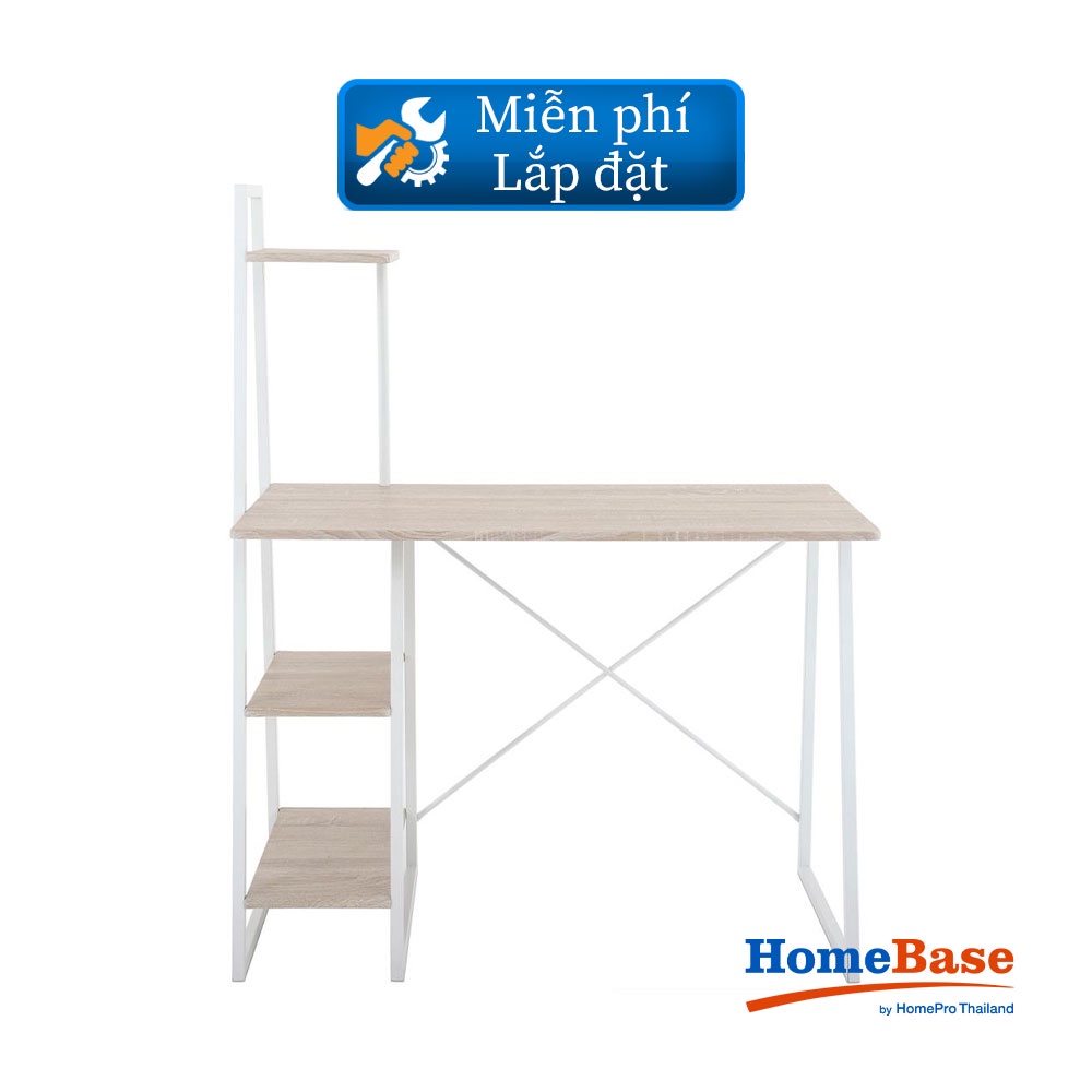 HomeBase FURDINI Bàn làm việc văn phòng bằng MDF khung thép có 3 giá để đồ W104xH128xD50xm màu gỗ tự nhiên/trắng