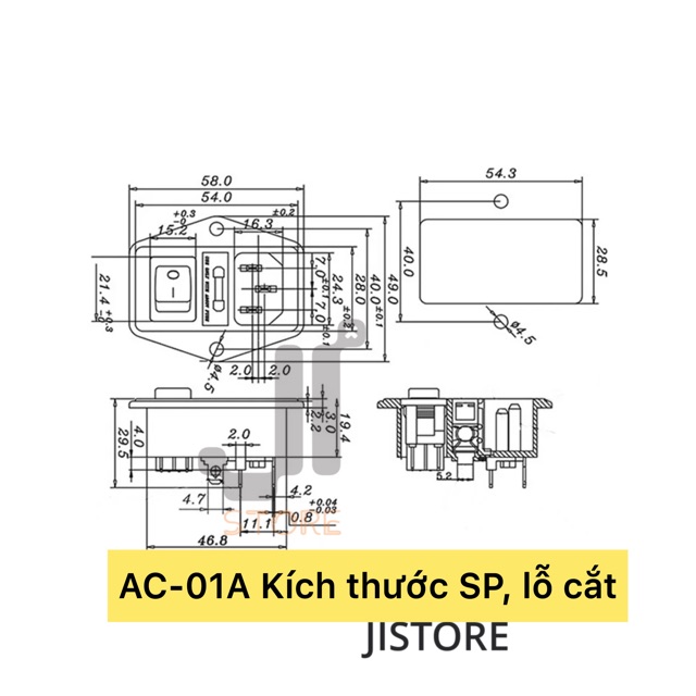 Đầu nối nguồn IEC C14 ba chấu 250V công tắc /cầu chì 10A /15A AC-01 AC-01A AC-02 AC-04