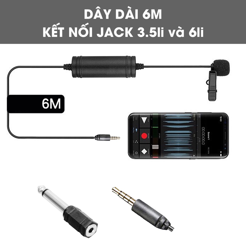 Micro thu âm kẹp áo FB-116 lọc tạp âm, thu âm cực tốt Jack 3.5mm và 6 ly dùng cho điện thoại, máy ảnh, PC - Sunrise