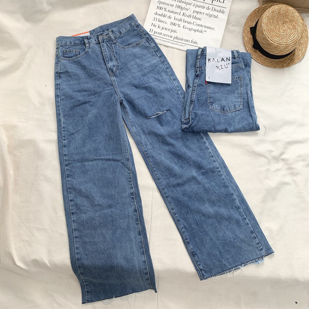 FS50K_Quần Jeans Nữ Ống Rộng Phối Rách OHS423 | BigBuy360 - bigbuy360.vn