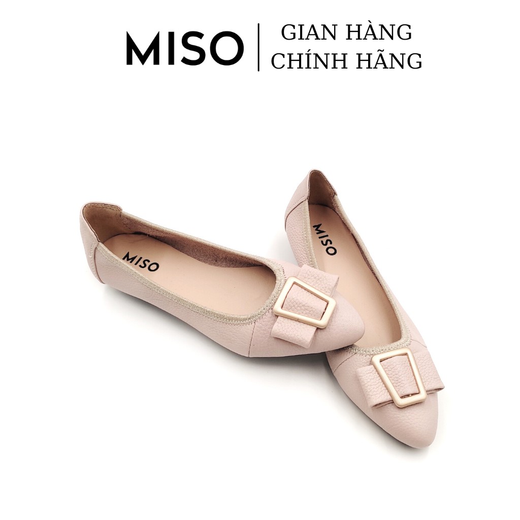 Giày búp bê nữ basic da thật mũi nhọn thon chân phối khoá độc đáo sang chảnh đi làm đi chơi MISO M031