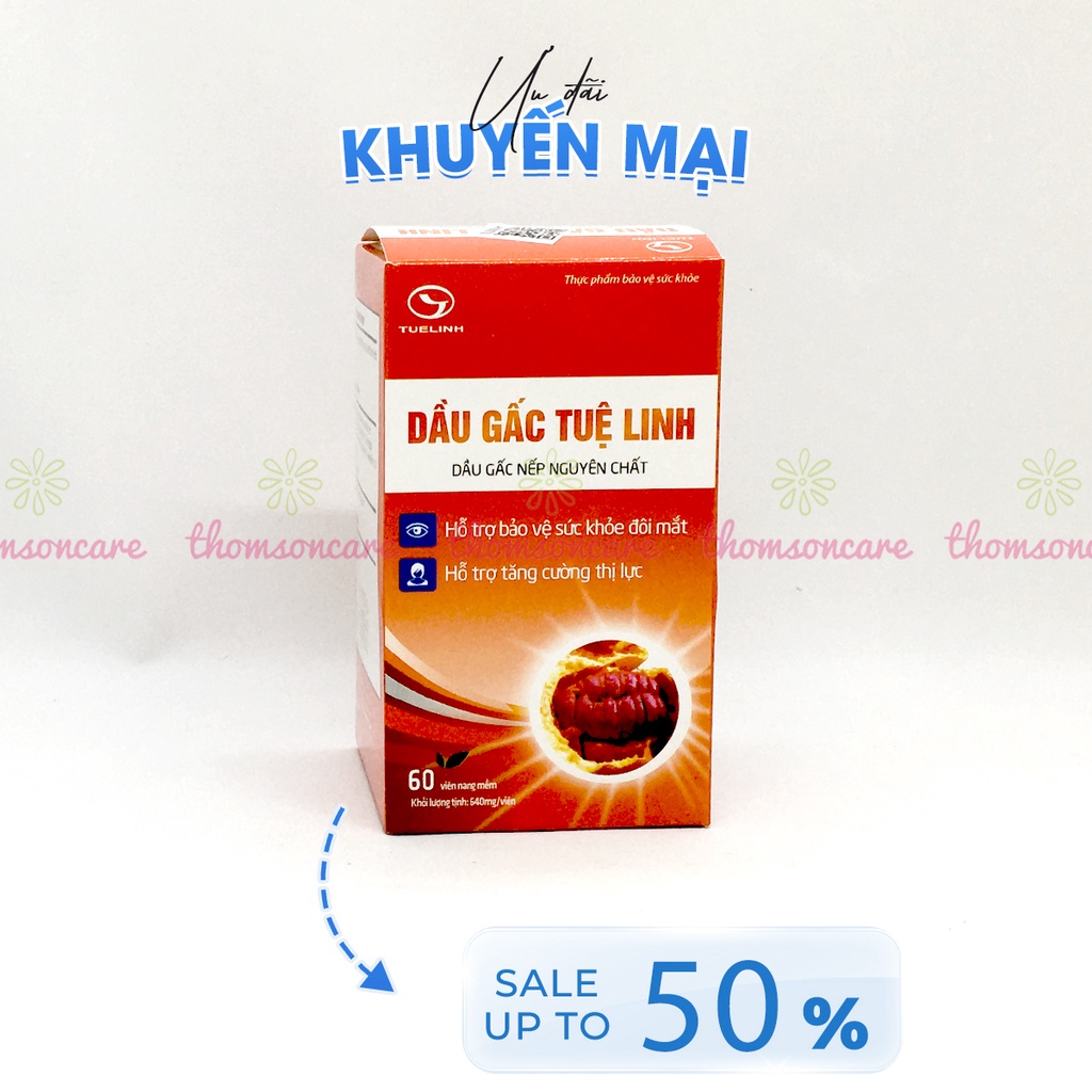 Dầu gấc Tuệ Linh - Giúp sáng mắt đẹp da - Chính hãng Tuệ Linh - Mẫu mới, hộp 60 viên - KM mua 5 tặng 1