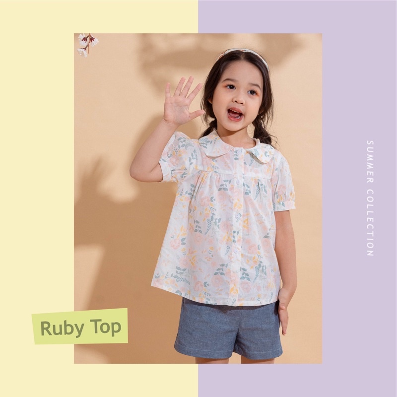 [LITTLE PINK] RUBY TOP - Áo thô cổ hoa sen bé gái