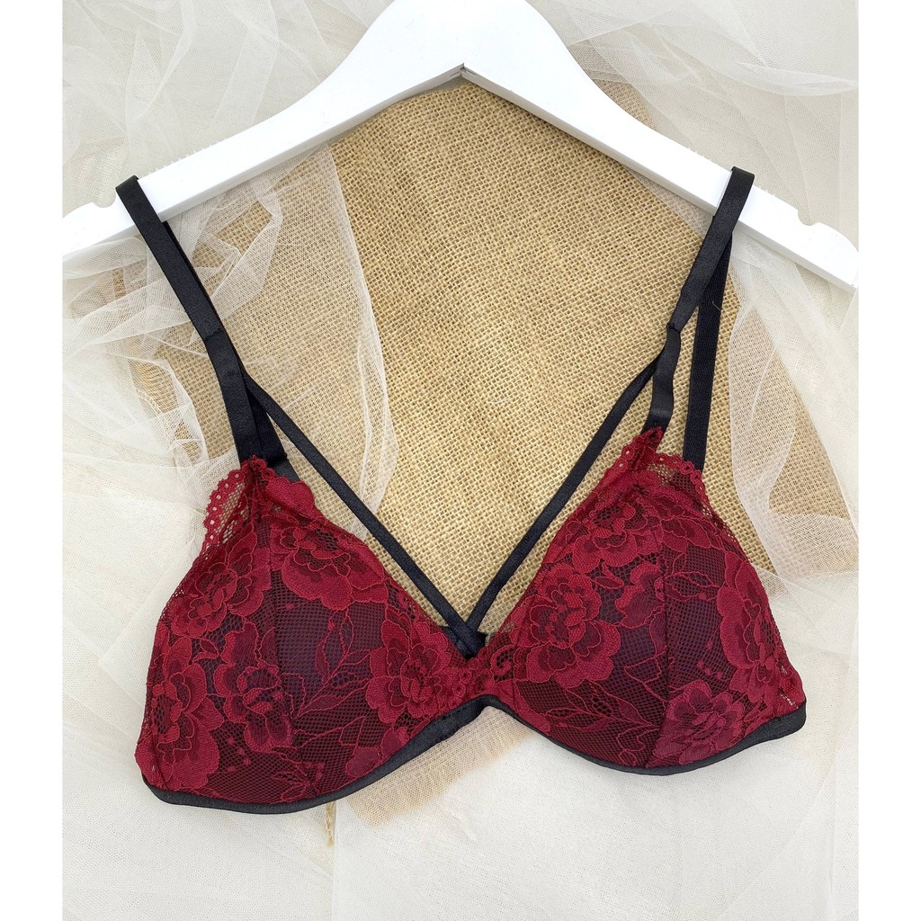 👙 Bra thiết kế sexy 👙 Đồ lót nữ màu đỏ gợi cảm có dây ôm ngực nguyên set gồm áo + quần