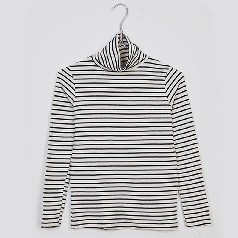 Women T-shirt Korean fashion High neck slim Keep warm Retro stripe Shirt | BigBuy360 - bigbuy360.vn