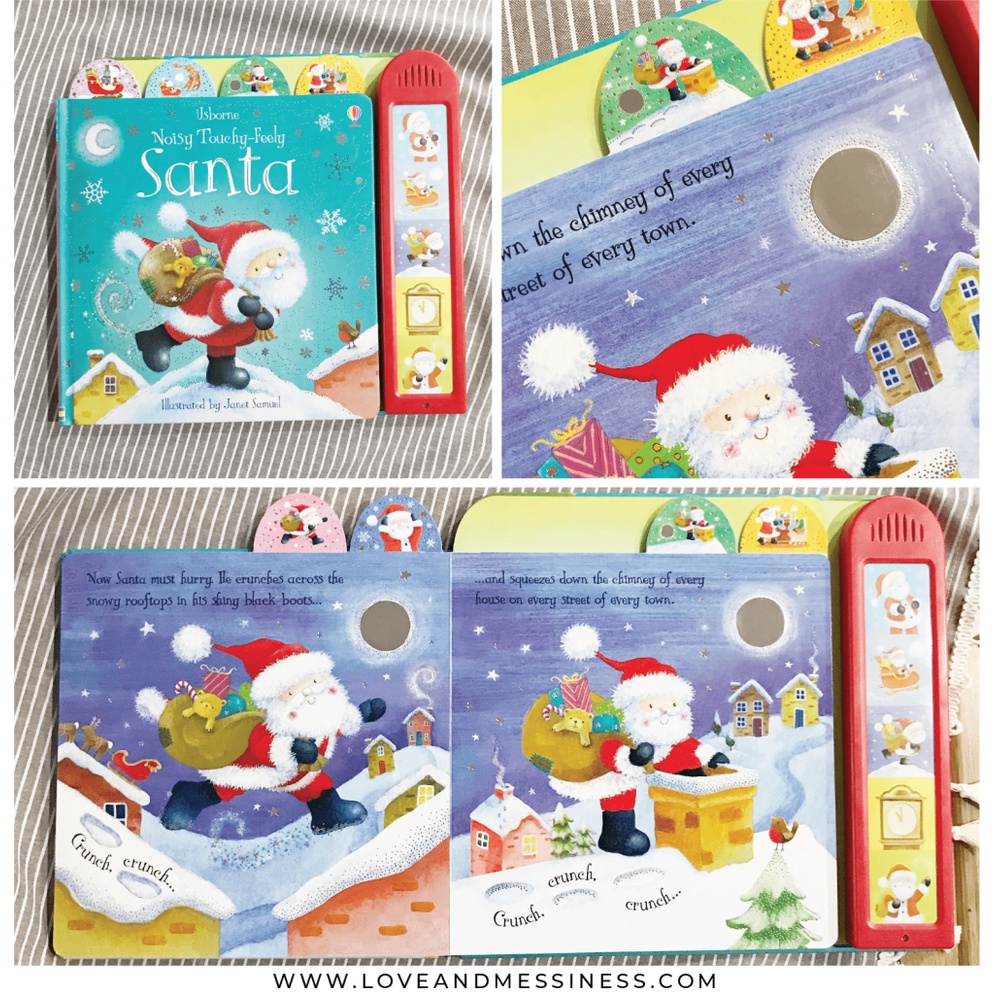 Sách âm thanh Usborne - Noisy Touchy-feely Santa - Tiếng động mùa giáng sinh, ông già noel cho bé 3 tuổi