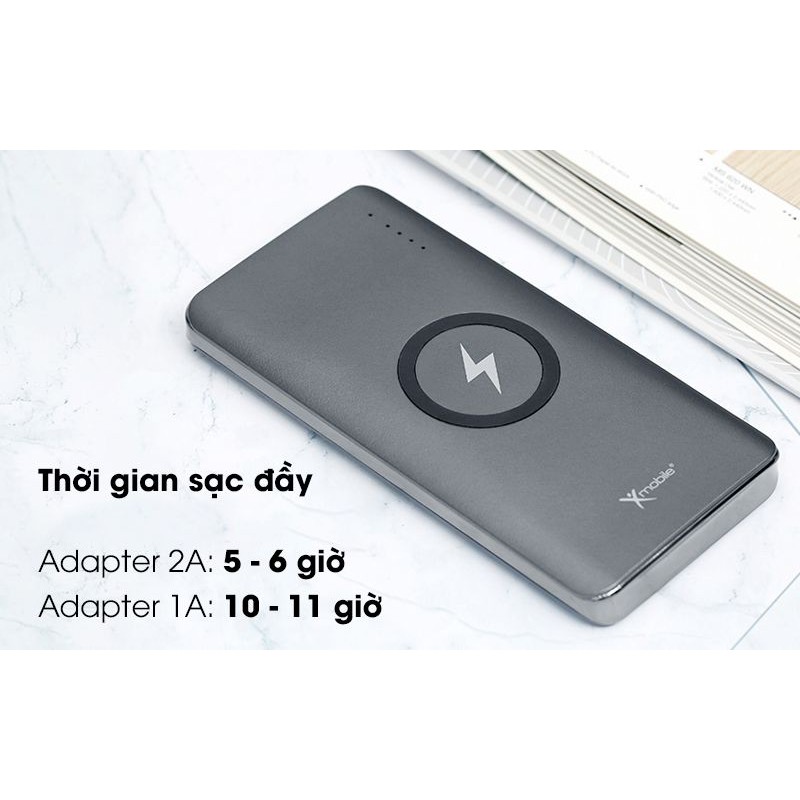 [[Sạc Nhanh ]] Pin sạc dự phòng không dây Polymer 10.000mAh Type C PD QC3.0 Xmobile P66D Xám