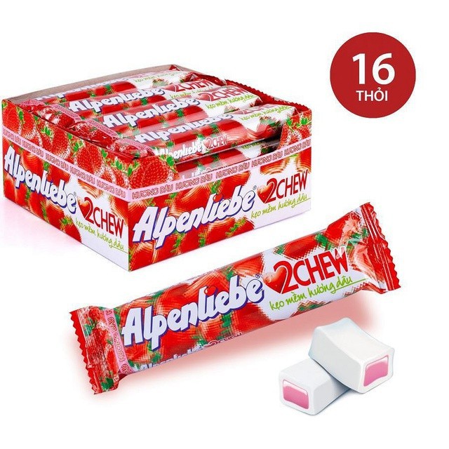 Kẹo Mềm Alpenliebe 2Chew Hương Dâu Hộp 16 Thỏi