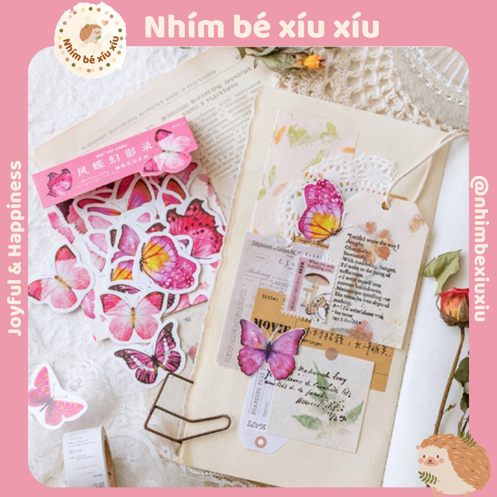 Set 45 sticker hình cánh bướm 8 màu tùy chọn hình dán trang trí bujo VT167