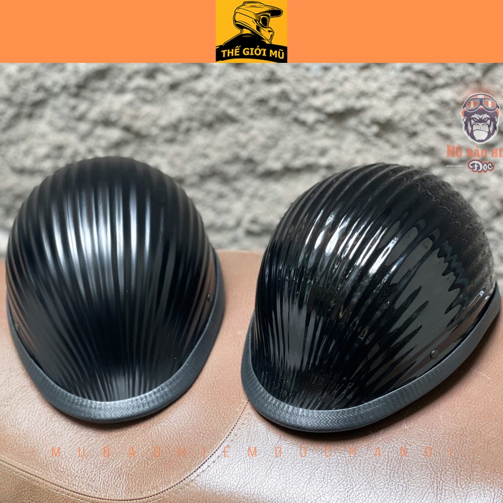 Mũ bảo hiểm nửa đầu vỏ sò, mũ sò hàng chính hãng cao cấp màu đen nhám