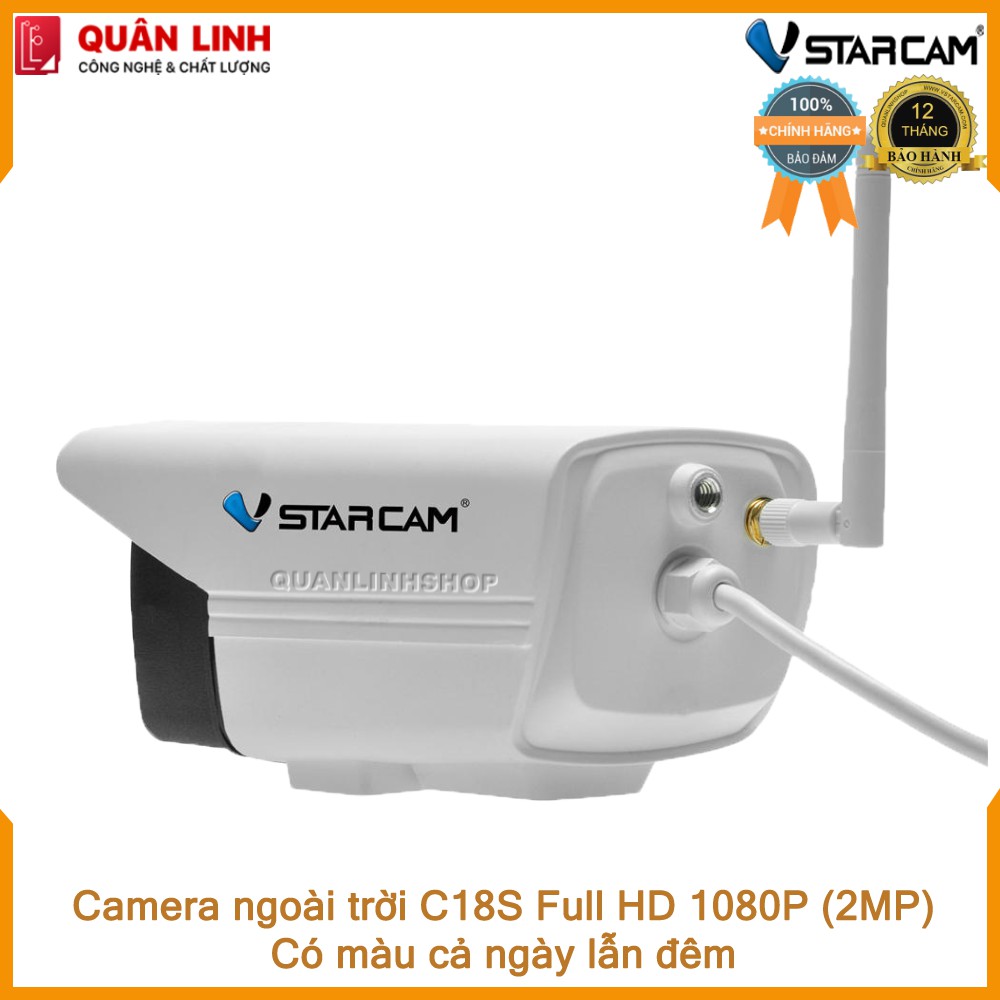 [Mã 263ELHA100K0 hoàn 7% đơn 500K] Camera Vstarcam C18s Full HD 1080P quay đêm có màu kèm thẻ 64GB