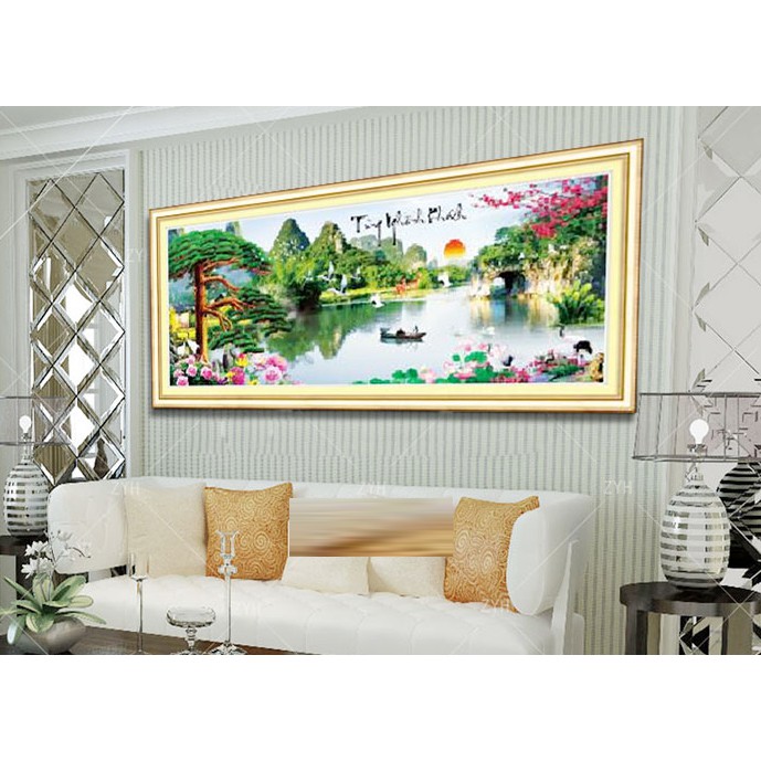 Tranh thêu chữ thập Tùng nghênh khách 222873-120x52cm