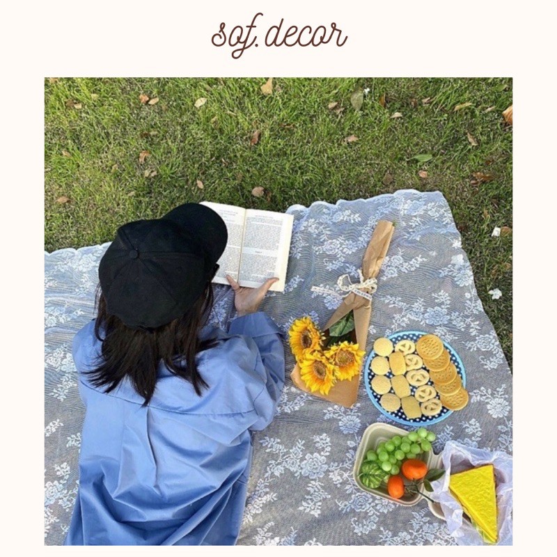 Thảm ren thêu hoa picnic chụp ảnh, vải nền trang trí, vải ren rèm cửa sổ Hàn Quốc - Décor nhà Sò