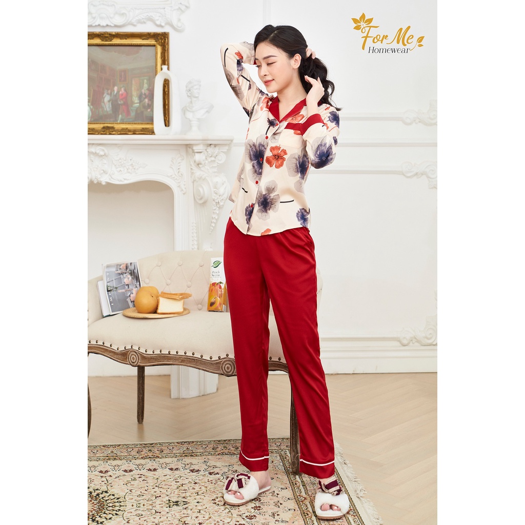 Bộ đồ ngủ, mặc nhà chất Lụa Giấy Luxury dài tay bộ Hoa Tím phối 15 ,forme pijama