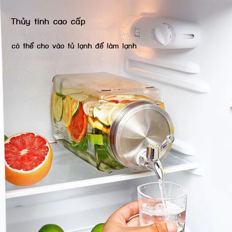 Ấm đun nước lạnh thủy tinh có vòi gia đình dung tích lớn xô đựng chanh hộp tủ chai bong bóng