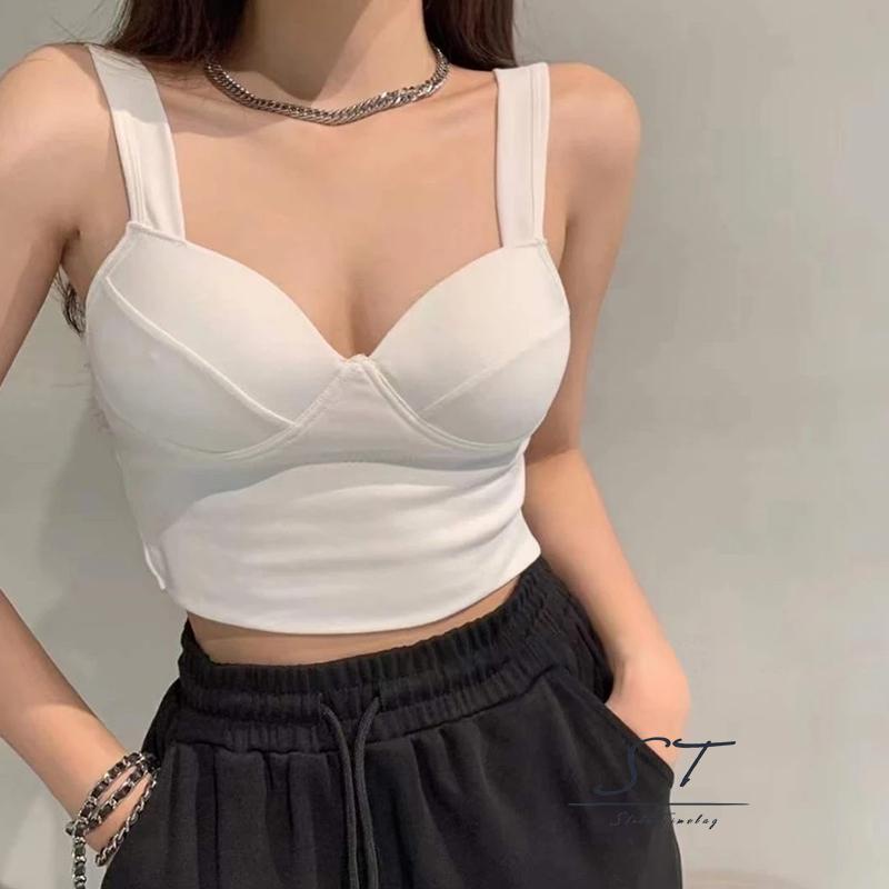 NFW-Women´s Seamless Bra Vest, Ultra Comfort Suspender V Neck Seamless Gathered Bralette Tank Tops