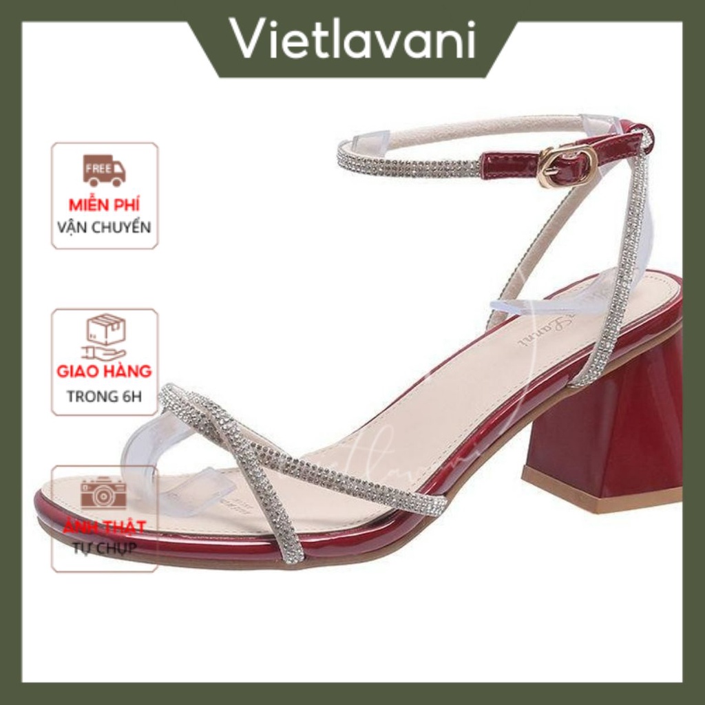 Sandal đính đá BBS36 cao cấp đế vuông 5P da mềm mịn siêu đẹp