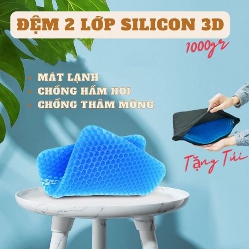 Miếng lót ghế ngồi silicon đàn hồi, đệm ngồi gel tổ ong thoáng khí êm mông chống đau lưng siêu bền cho văn phòng