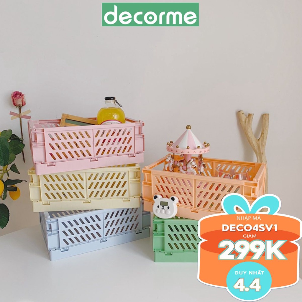 Giỏ nhựa đựng đồ mini gấp gọn Decorme Kệ đựng đồ bằng nhựa đa năng decor phòng bàn học