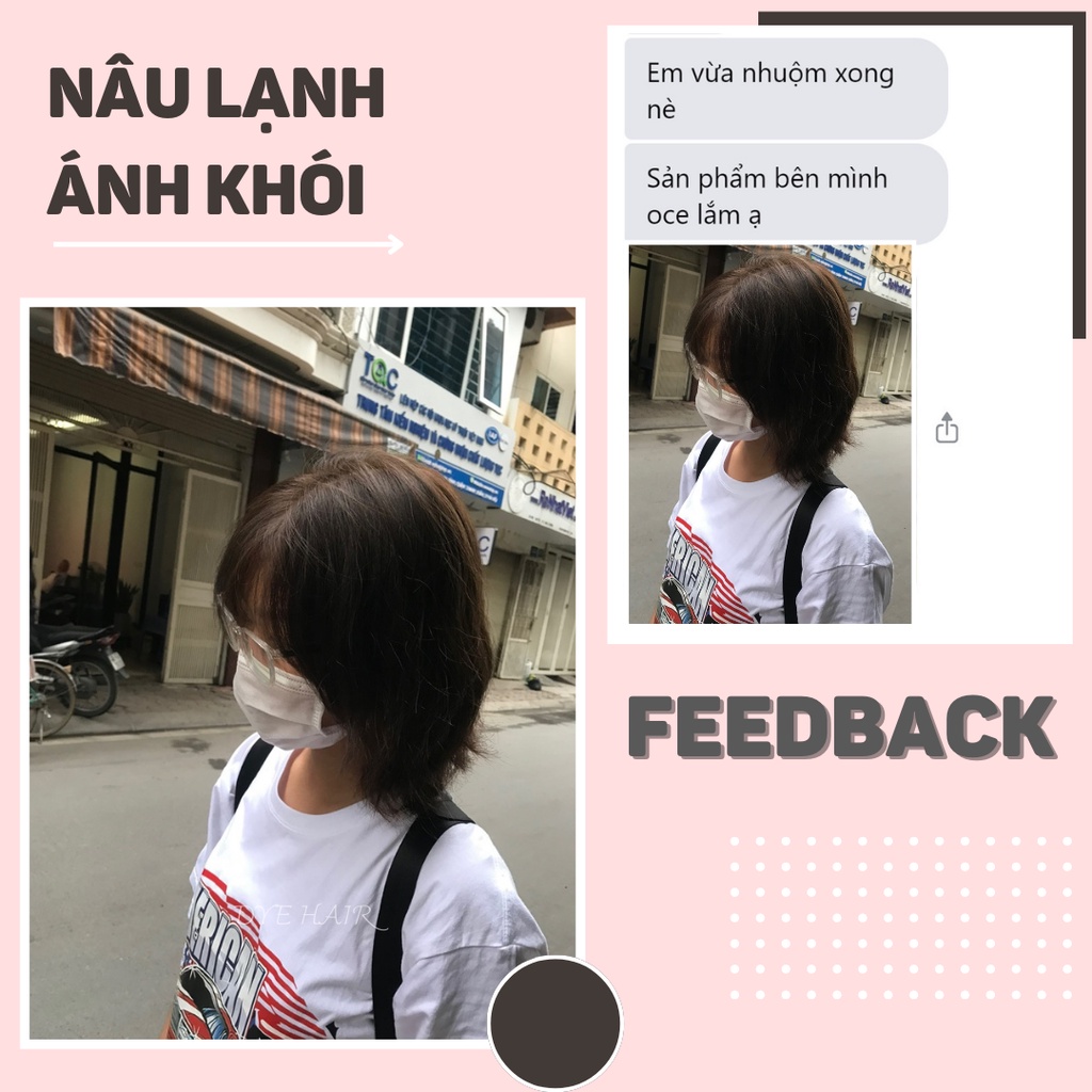 Thuốc nhuộm tóc , thuốc nhuộm tóc màu nâu lạnh ánh khói không tẩy , DYE.HAIR , tặng kèm oxy trợ dưỡng và bao tay