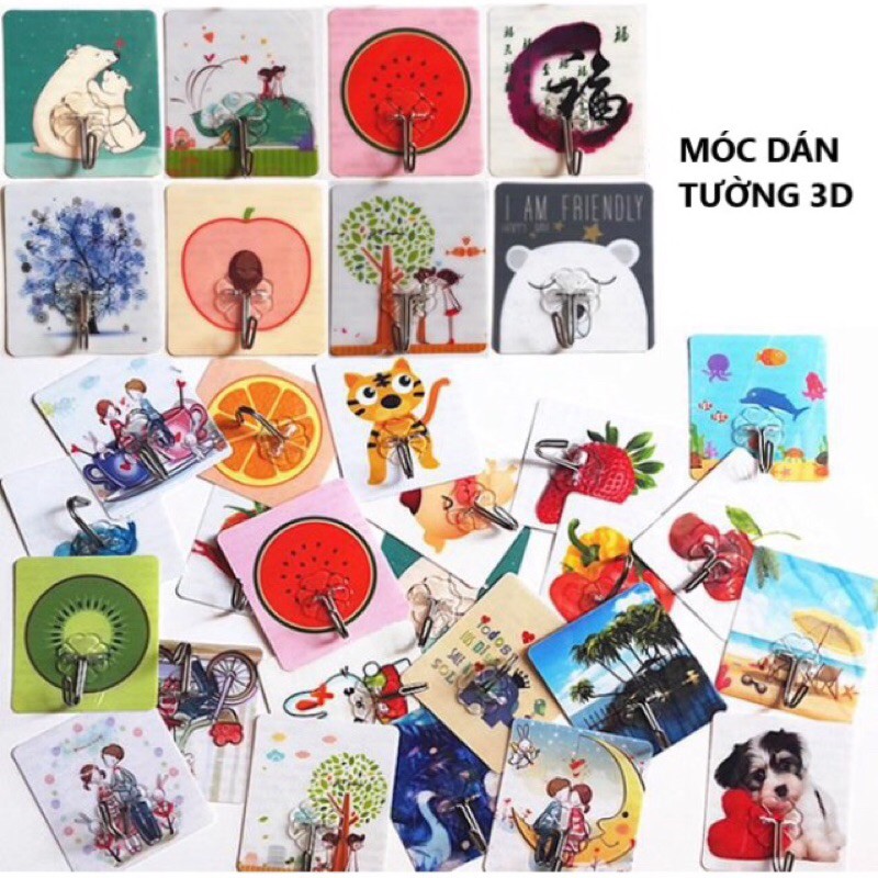 Set 10 móc dán tường 3D hoạ tiết siêu dính