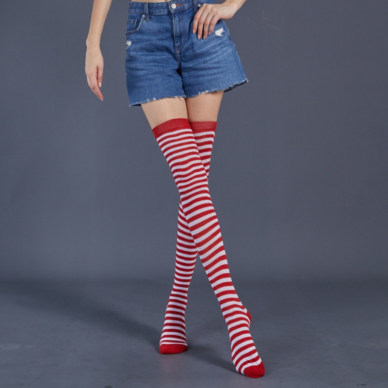 Tất Chân Cao Qua Gối Họa Tiết Sọc Ngang Cho Nữ