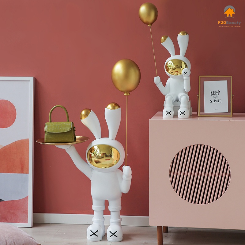 Combo 2 set Mô hình trưng bày decor trang trí Bearbrick thỏ trắng decor - Mô hình tượng Bearbrick trang trí đẹp