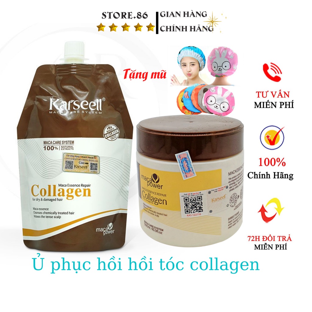 Ủ toc collagen phục hồi tóc kem ủ hấp tóc collagen karseell maca ủ tóc siêu mềm mượt hũ – túi 500ml chính hãng