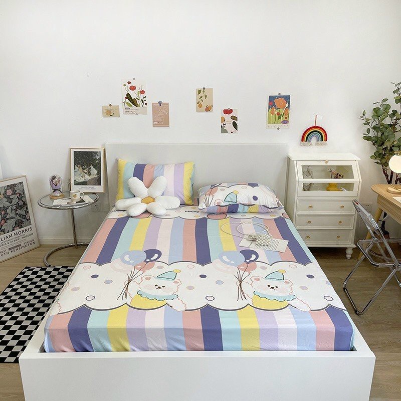 Bộ ga gối cotton poly MD.DECOR họa tiết dễ thương nhiều kích thước drap bọc nệm M4,M6,M8
