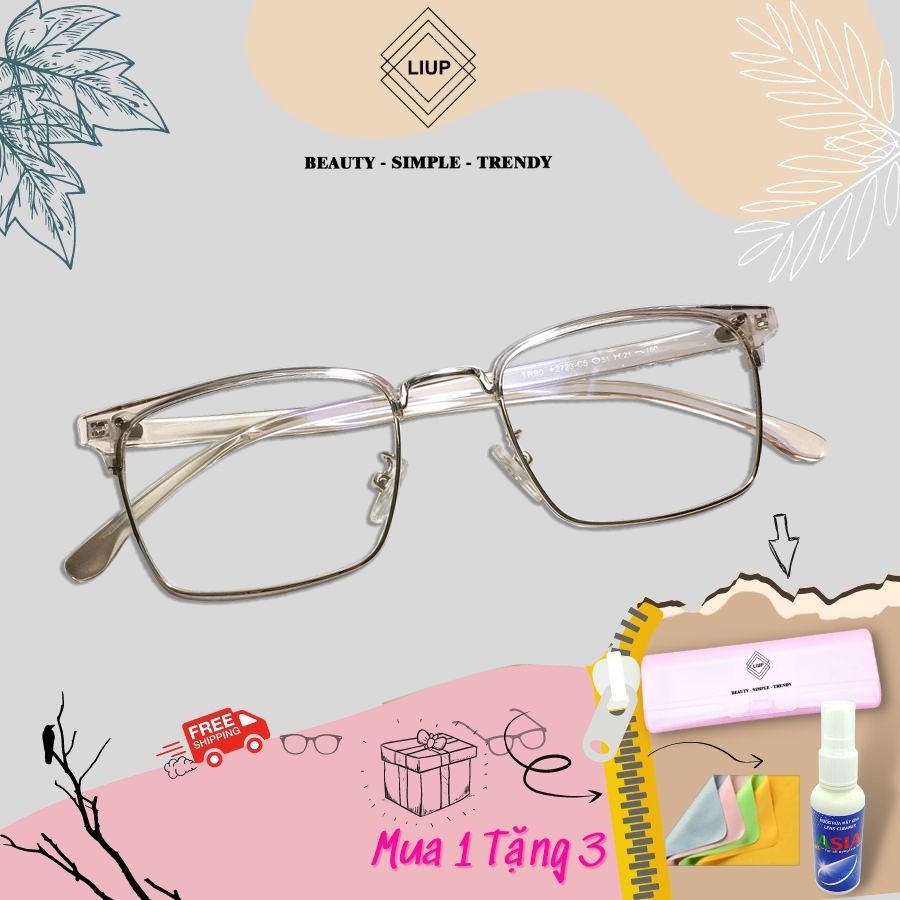 Gọng kính cận nam nữ mắt chữ nhật chất liệu dẽo cứng cáp Liupeyewear 2723