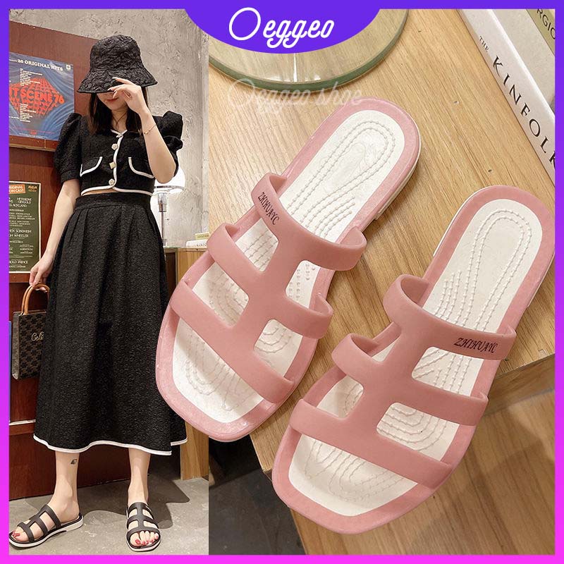 Oeteo Dép Nhựa Đế Bằng Thời Trang Cho Nữ