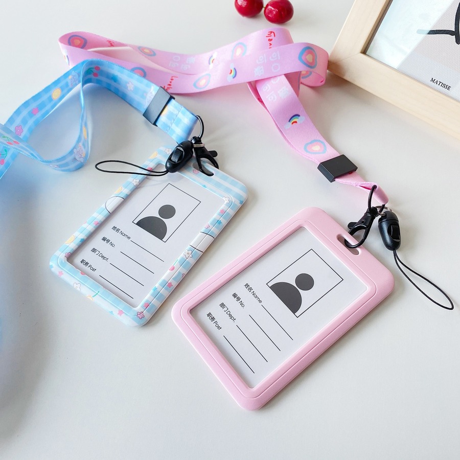Cute cartoon business card lanyard neck strap lanyard card set bank card bus work permit ID card set rope key chain