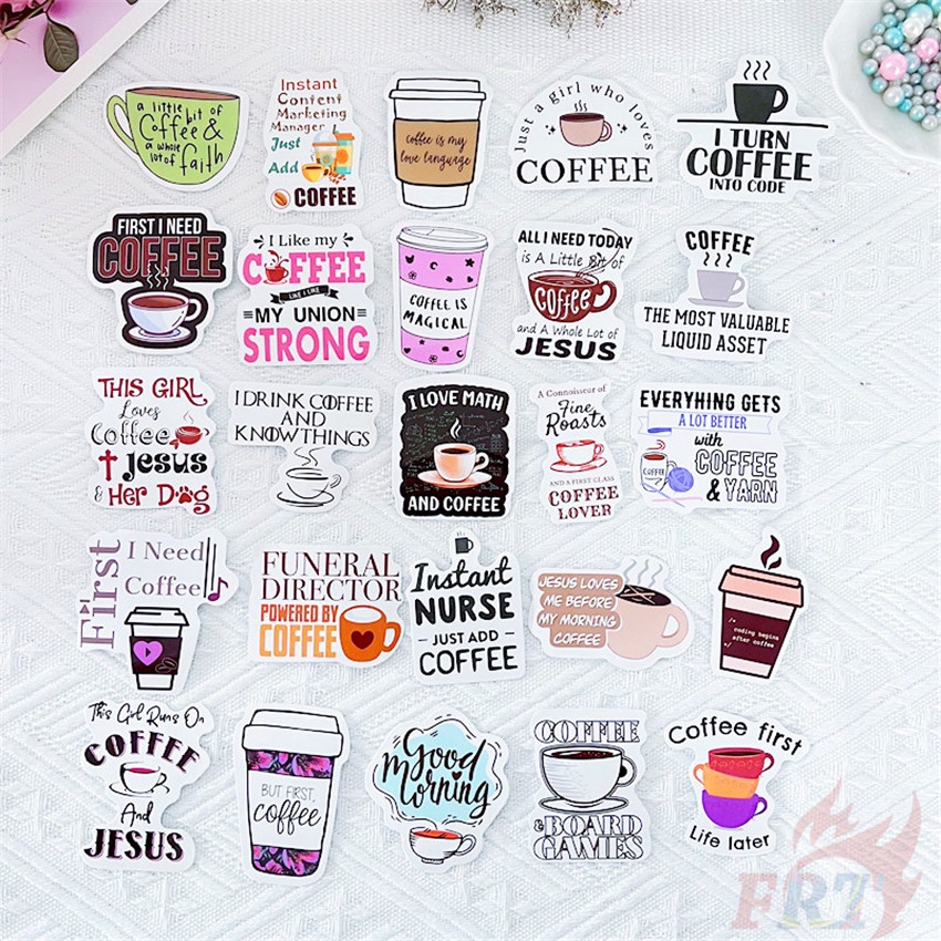 ❉ Hình Dán Cà Phê Chữa Bệnh ❉ Set 45 Miếng Dán Chống Thấm Nước Họa Tiết Doodle Thời Trang Dùng Để Trang Trí