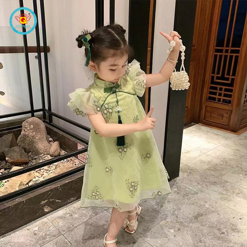 Đầm sườn xám IQ Angel mỏng phong cách cổ điển Trung Hoa cho bé gái