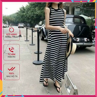 Váy Maxi Đi Biển, Đầm Maxi Suông Dài, Váy Sọc - Đầm Thun Dài Du Lịch - Maxi Dress Co Giãn, Siêu Đẹp Siêu Sang