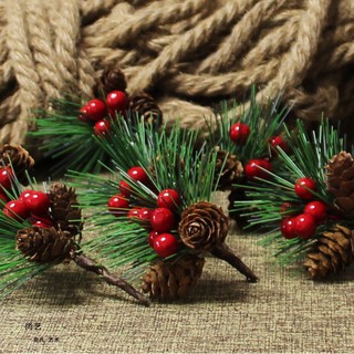 Cành lá thông quả đỏ,lá thông phủ tuyết trang trí noel HL123