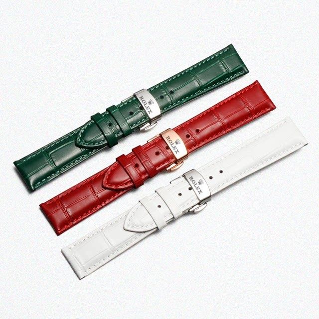Dây Đồng Hồ Rolex Chính Hãng Bằng Da Thật Màu Xanh Lá / Đen / Xanh Lá Có Khóa Hình Bướm 20 Cái