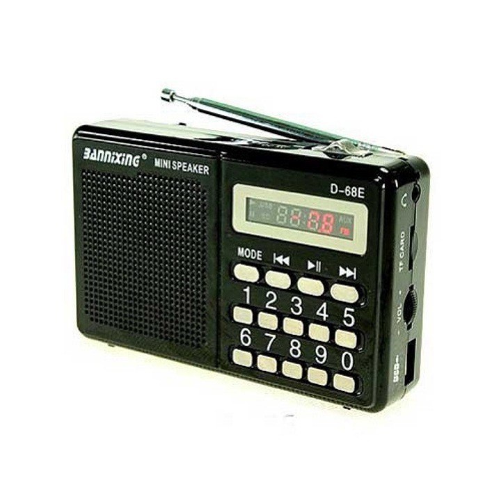 Đài FM Radio Bannixing D-68E kiêm máy nghe nhạc có cổng cắm USB và thẻ nhớ, tặng kèm pin 5C cùng dây sạc