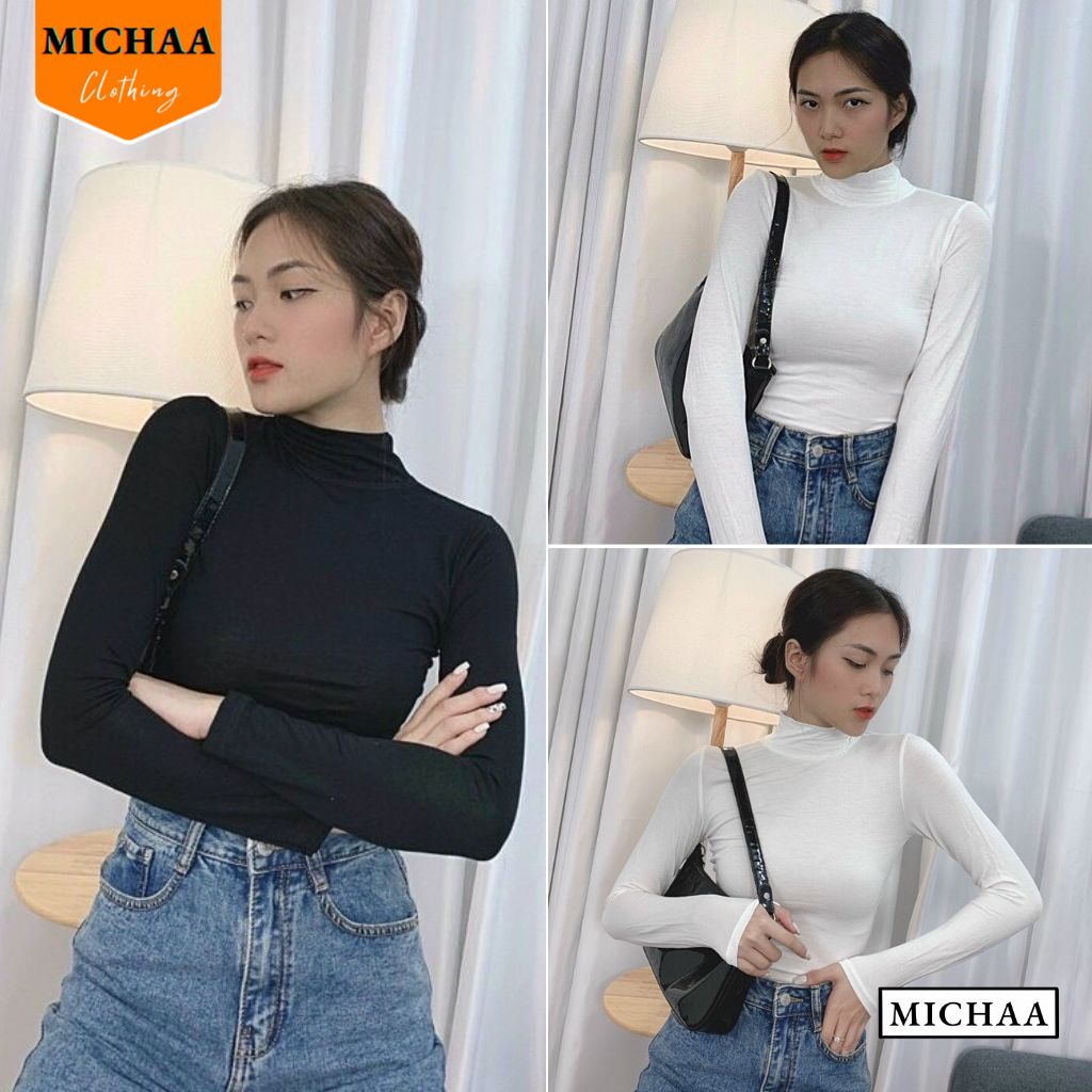 Áo Thun Tay Dài CỔ LỌ DÁNG DÀI, Áo Thun TD Basic Chất Thun Gân Thời Trang - MICHAA CR55
